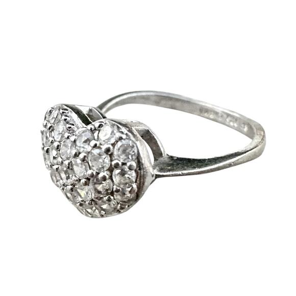 HEART Sterling Silver Puffy Pave Cute Dainty Clear CZ Ring Vintage 925 Size 7 - Picture 4 of 5
